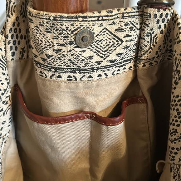 Lucky Brand Vintage Cotton & Linen Blend Tote Bag w Leather straps - Picture 7 of 11